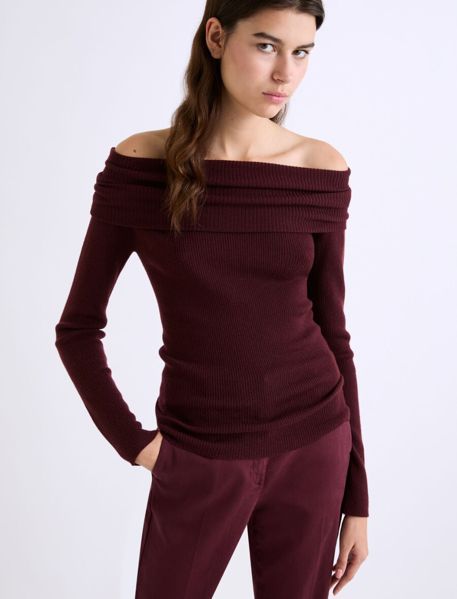 schmal geschnittener rollkragenpullover - bordeaux