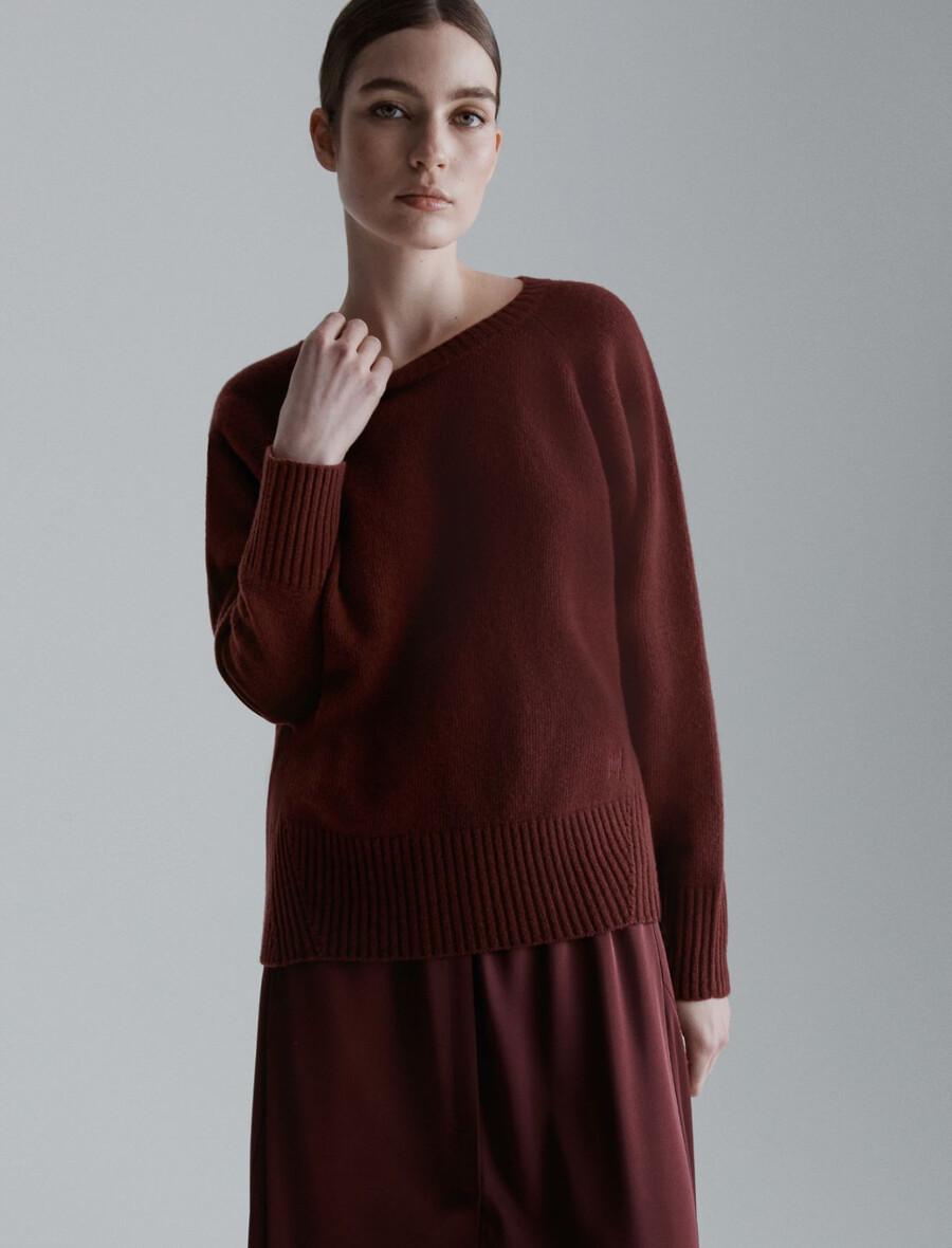 kastenförmiger pullover aus reiner wolle - bordeaux
