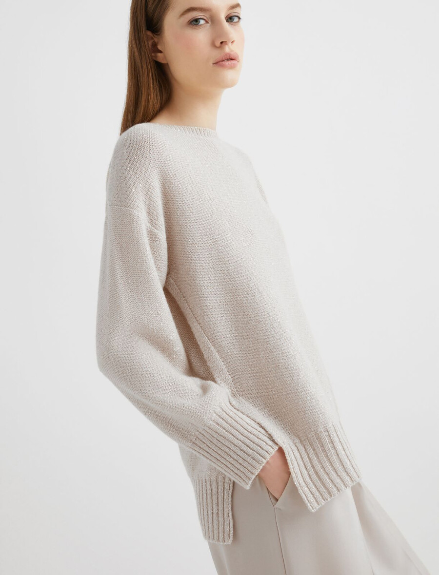 gerade geschnittener pullover aus kaschmirmischung – creme