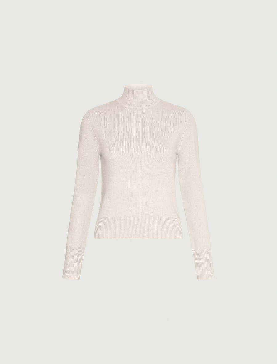 schmal geschnittener woll-kaschmir-pullover mit stehkragen – elfenbein