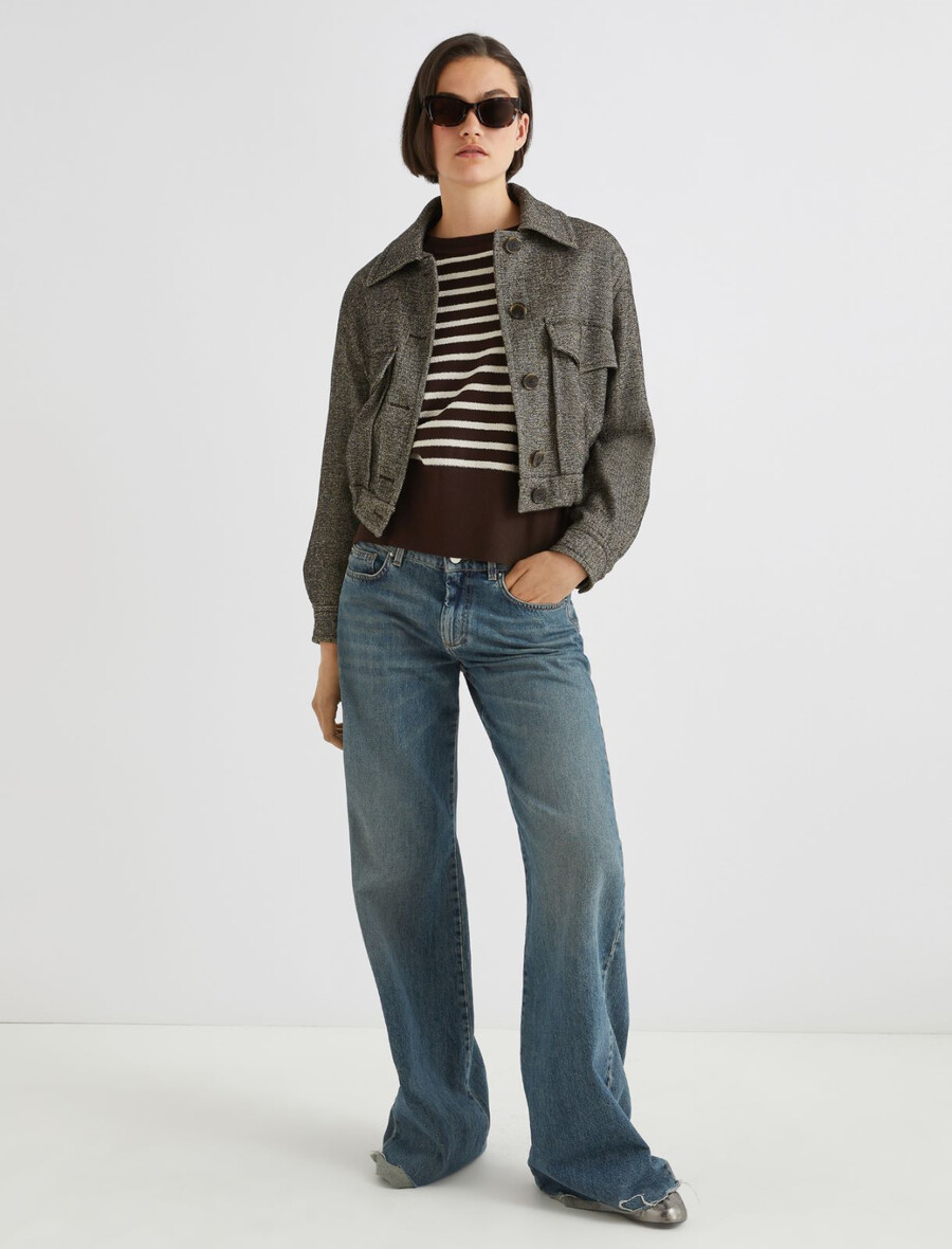 gestreifter bouclé-pullover – braun