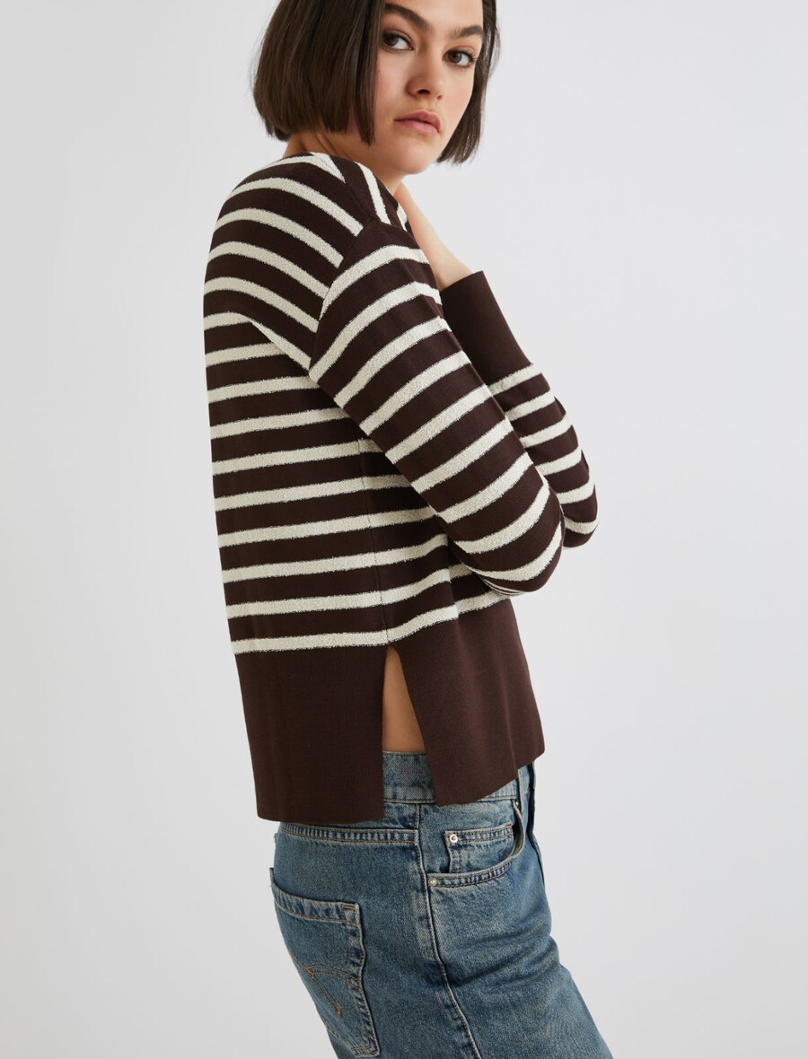 gestreifter bouclé-pullover – braun