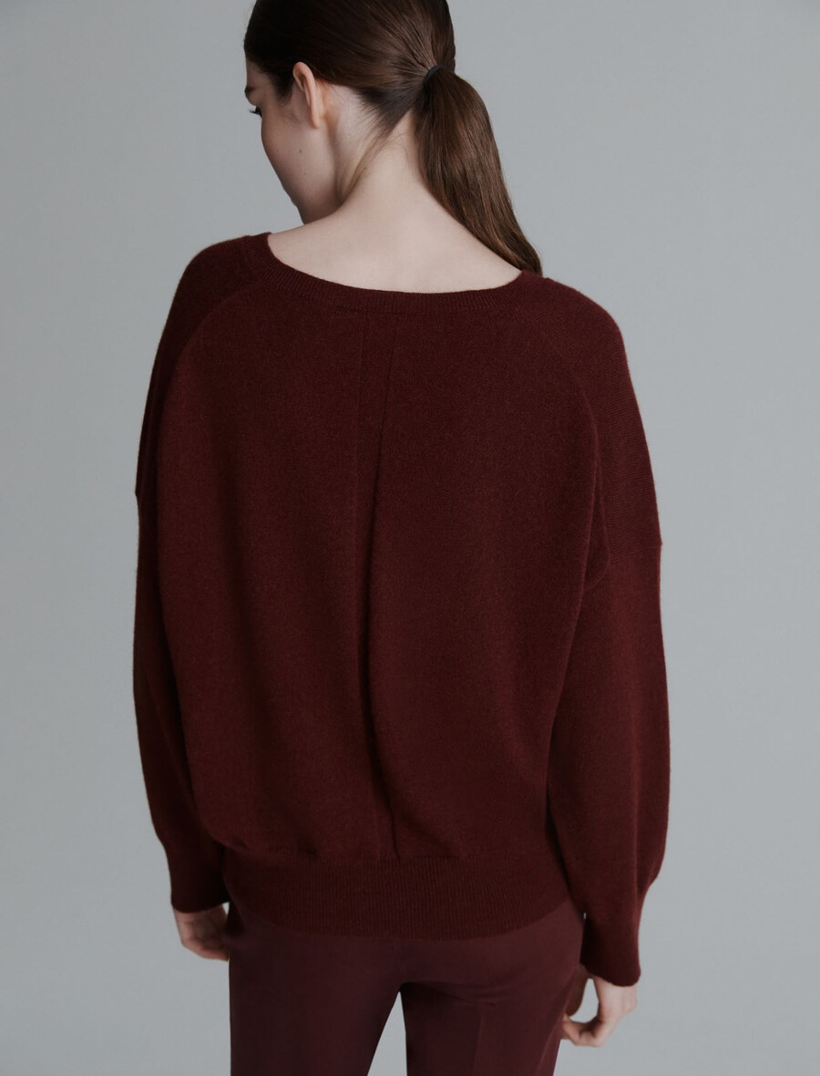 v-ausschnitt-pullover aus reinem kaschmir - bordeaux