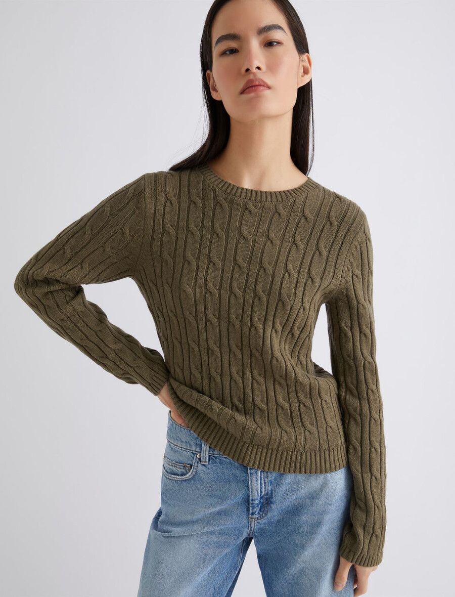 zopfstrickpullover - kaki