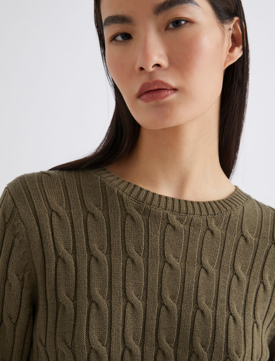 zopfstrickpullover - kaki