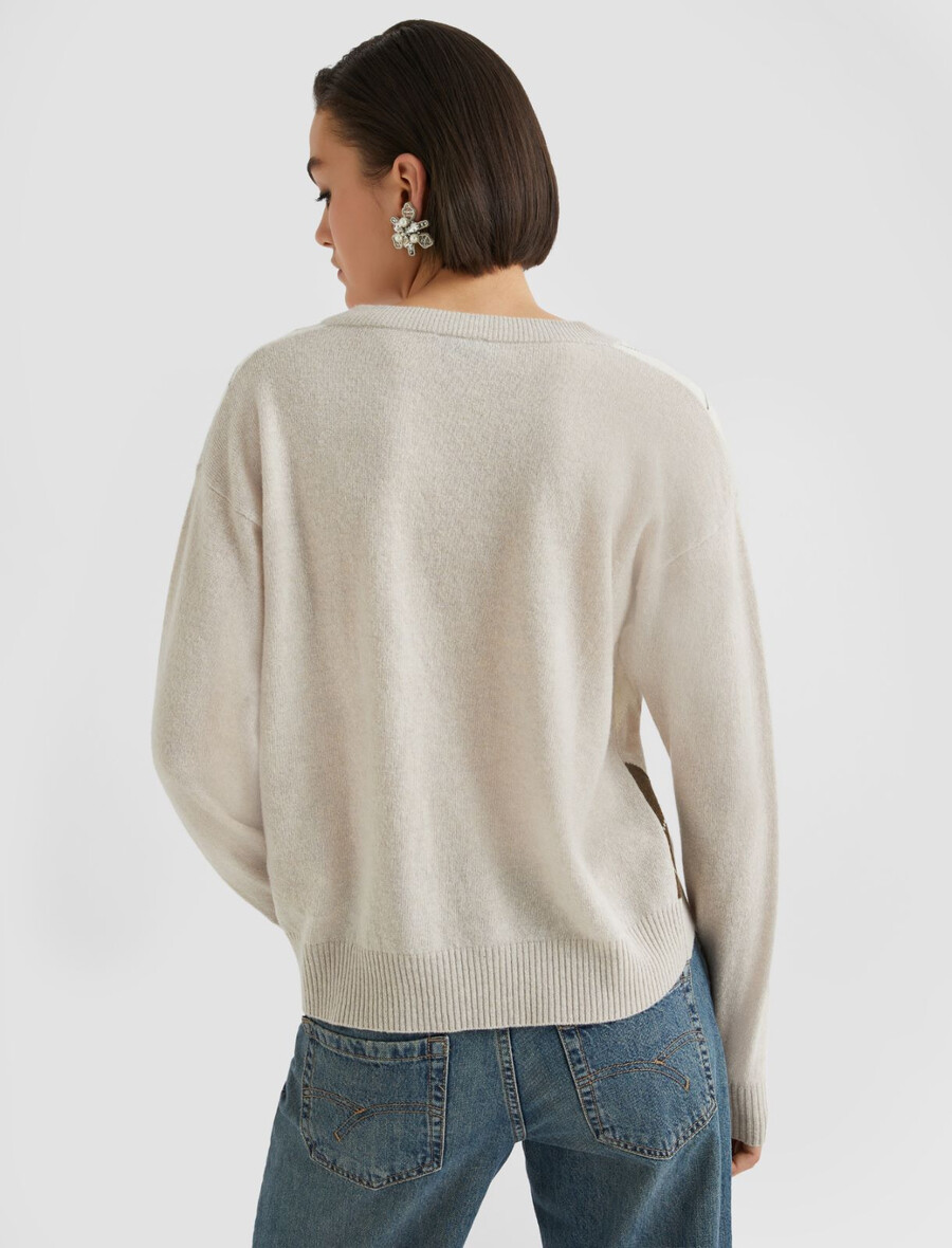 pullover mit kaschmir-einsatz - natur