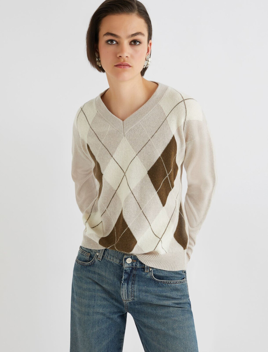 pullover mit kaschmir-einsatz - natur