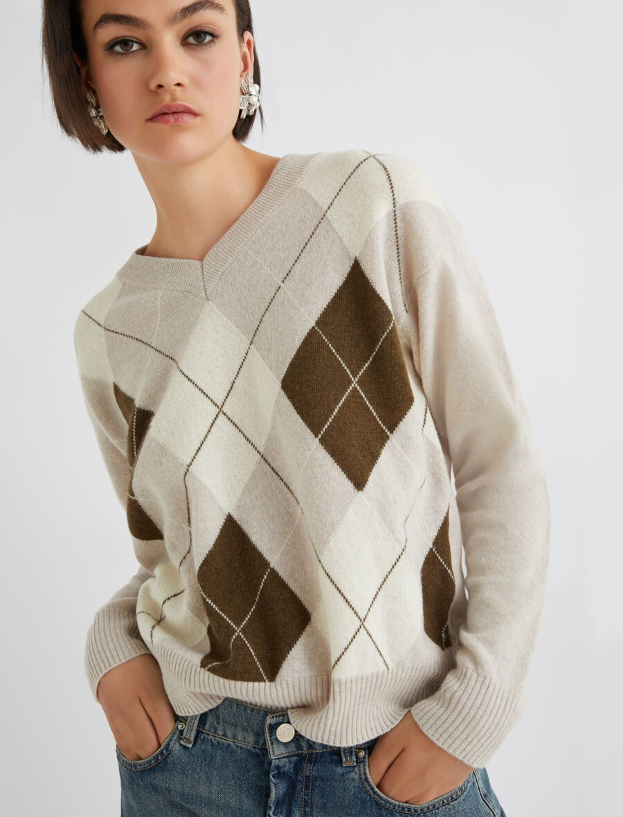 pullover mit kaschmir-einsatz - natur