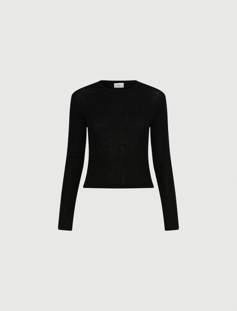 ultraleichter rippstrickpullover – schwarz