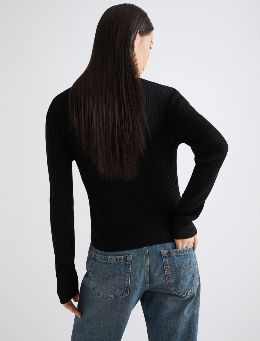 ultraleichter rippstrickpullover – schwarz