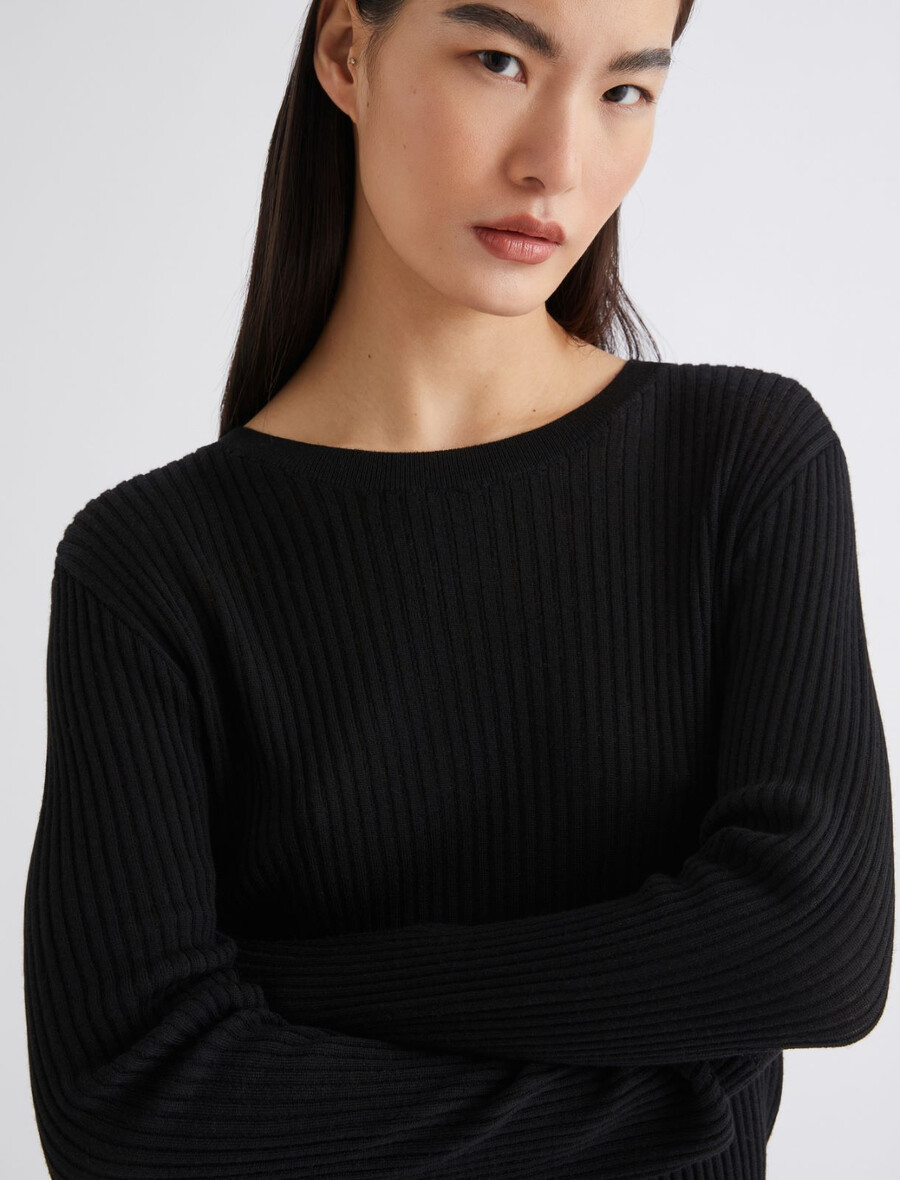 ultraleichter rippstrickpullover – schwarz
