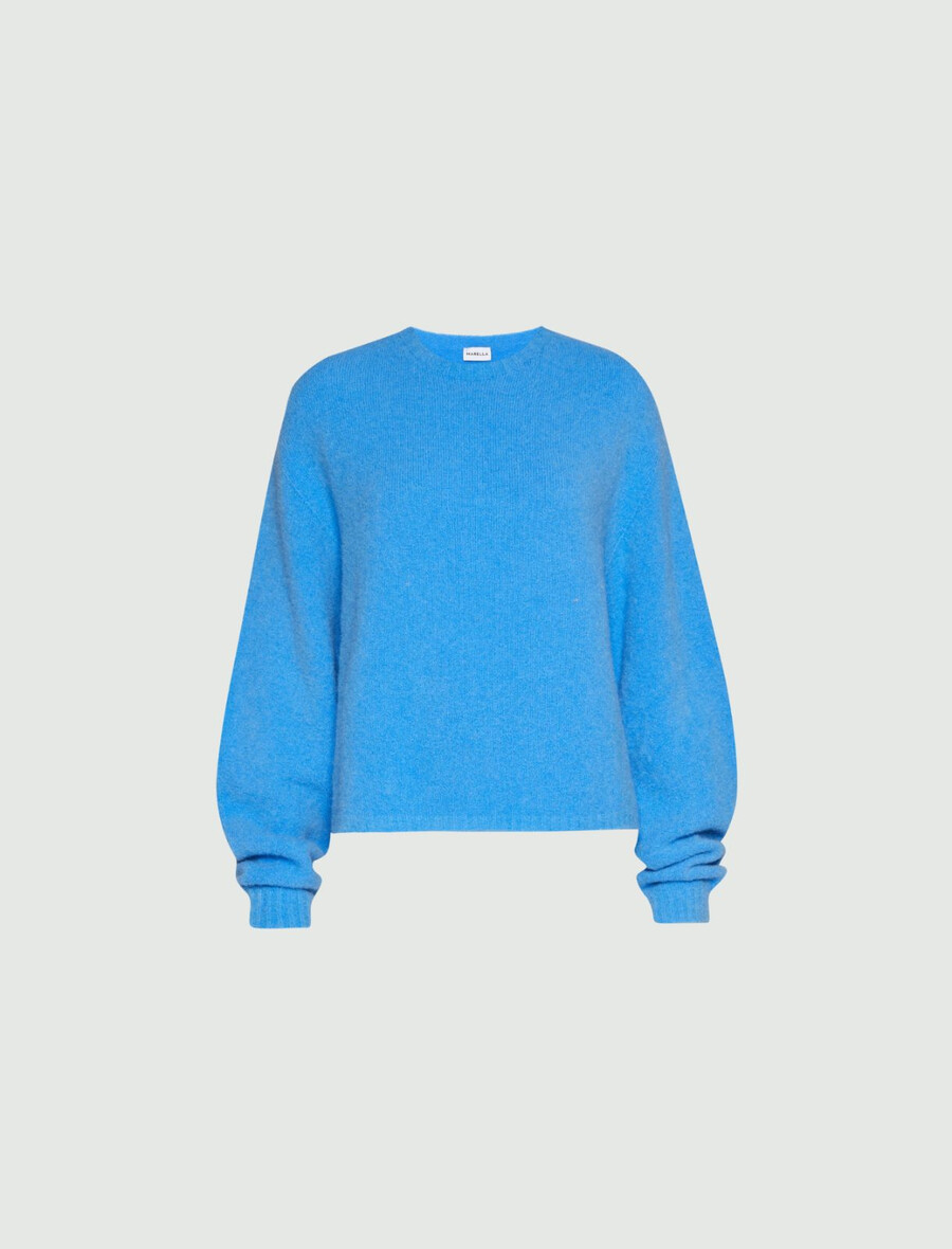 stretch-alpaka-pullover mit rundhalsausschnitt – hellblau
