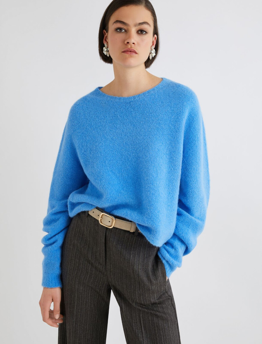 stretch-alpaka-pullover mit rundhalsausschnitt – hellblau