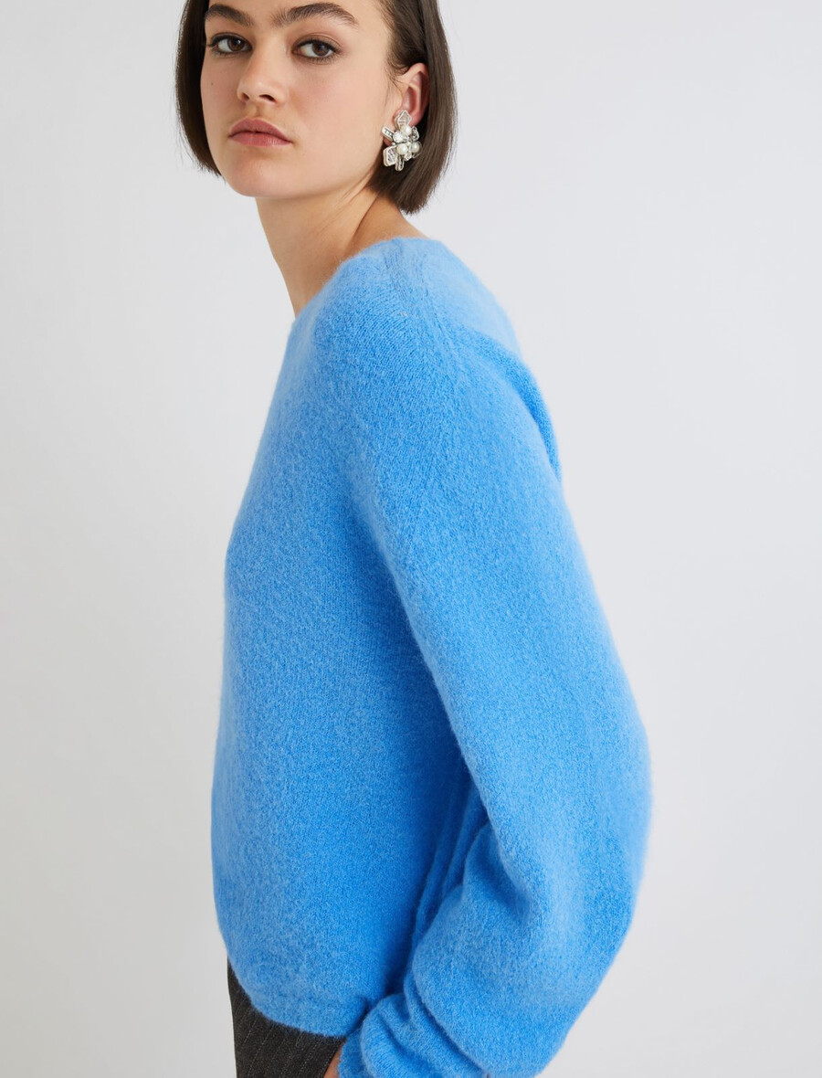 stretch-alpaka-pullover mit rundhalsausschnitt – hellblau