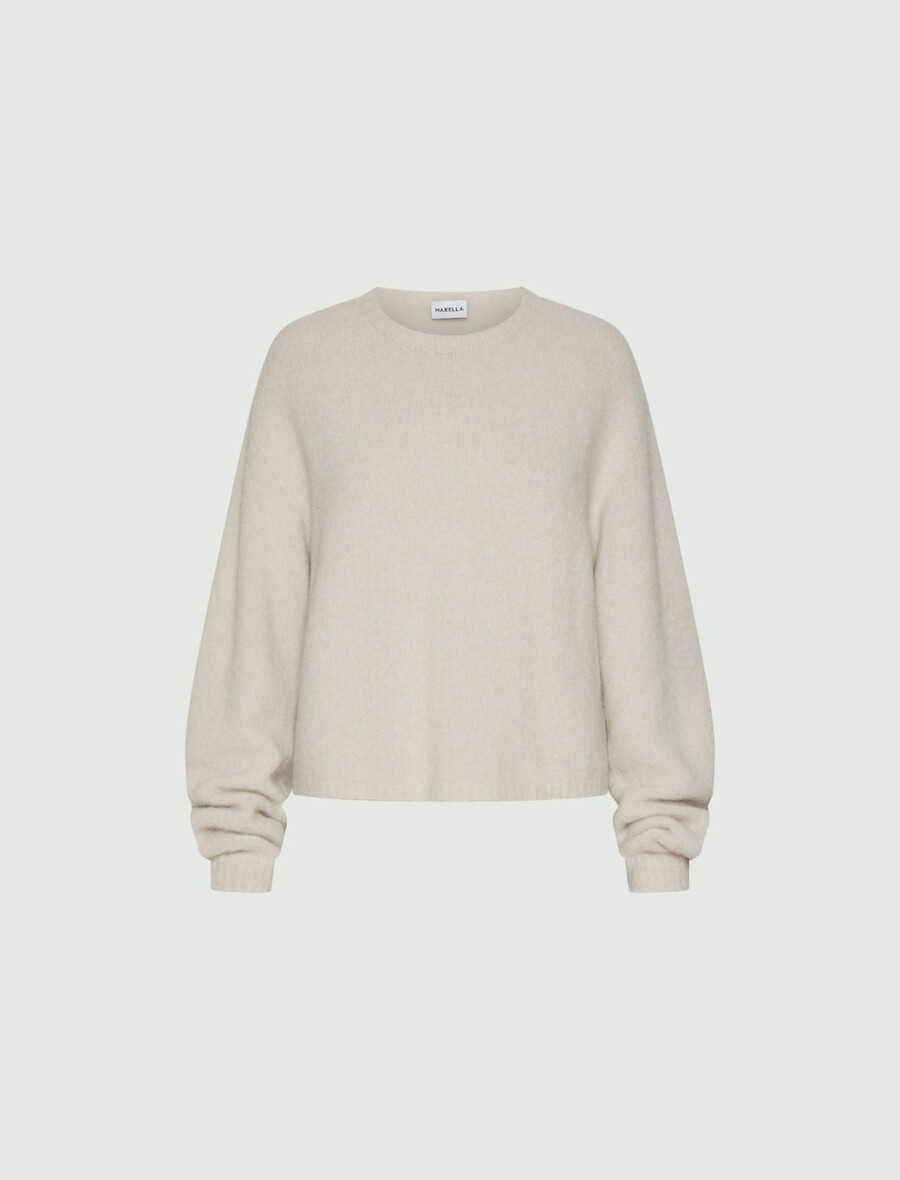 stretch-alpaka-pullover mit rundhalsausschnitt - natur