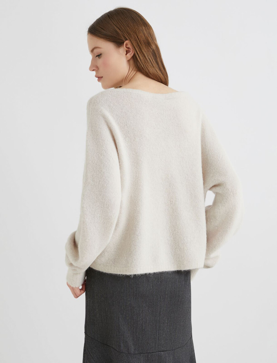 stretch-alpaka-pullover mit rundhalsausschnitt - natur