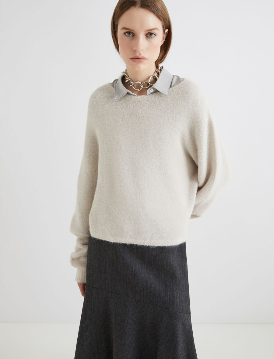 stretch-alpaka-pullover mit rundhalsausschnitt - natur