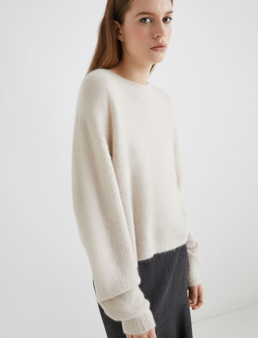 stretch-alpaka-pullover mit rundhalsausschnitt - natur