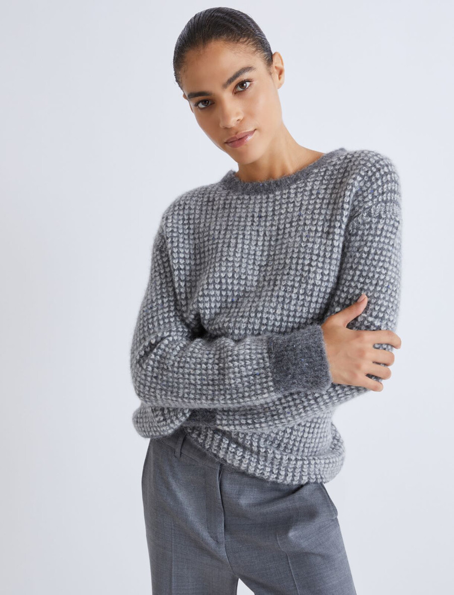 jacquard-pullover mit rundhalsausschnitt - grau