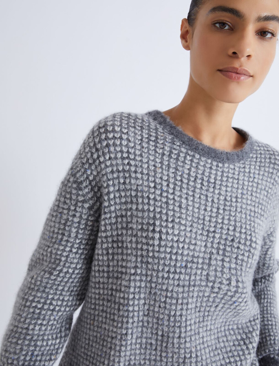 jacquard-pullover mit rundhalsausschnitt - grau