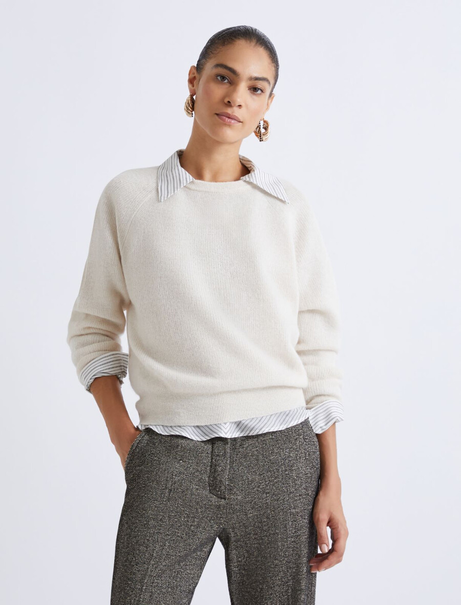 flauschiger pullover aus alpaka-mischgewebe – elfenbein