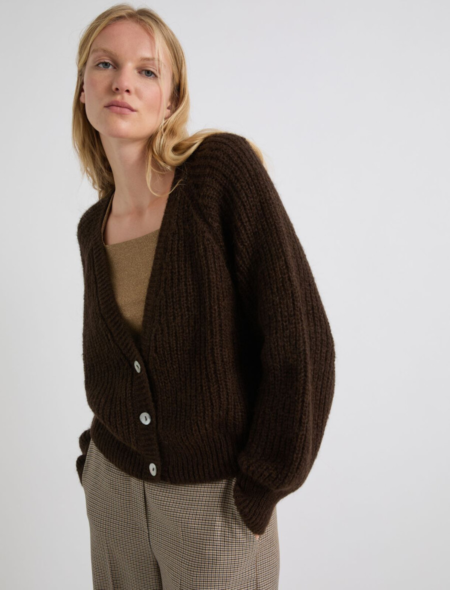 strickjacke aus alpaka-mischgewebe – kaffee