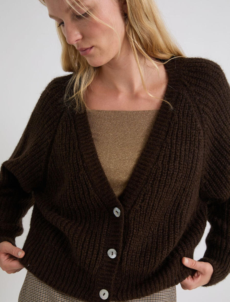 strickjacke aus alpaka-mischgewebe – kaffee