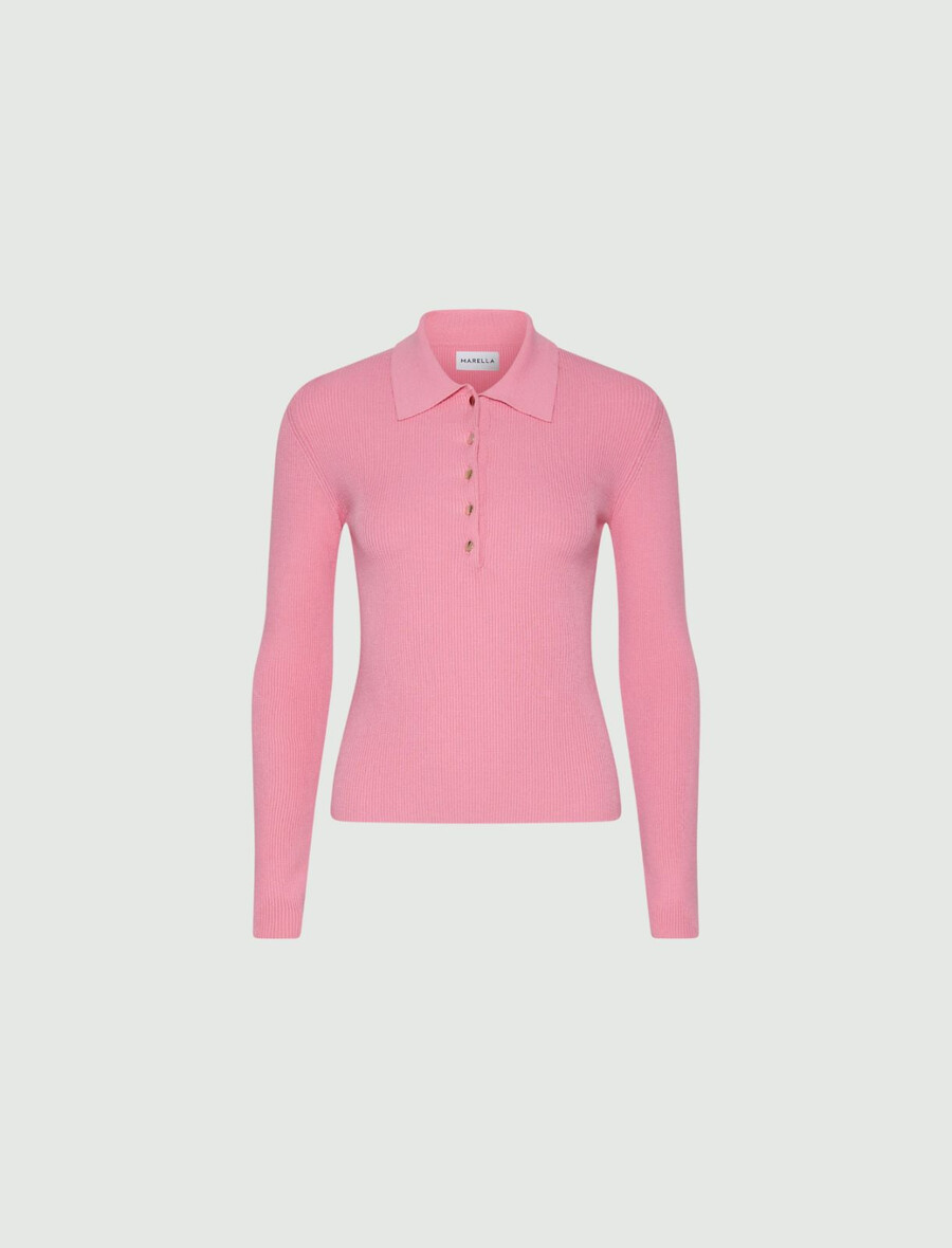 schmal geschnittenes strickpoloshirt – pink