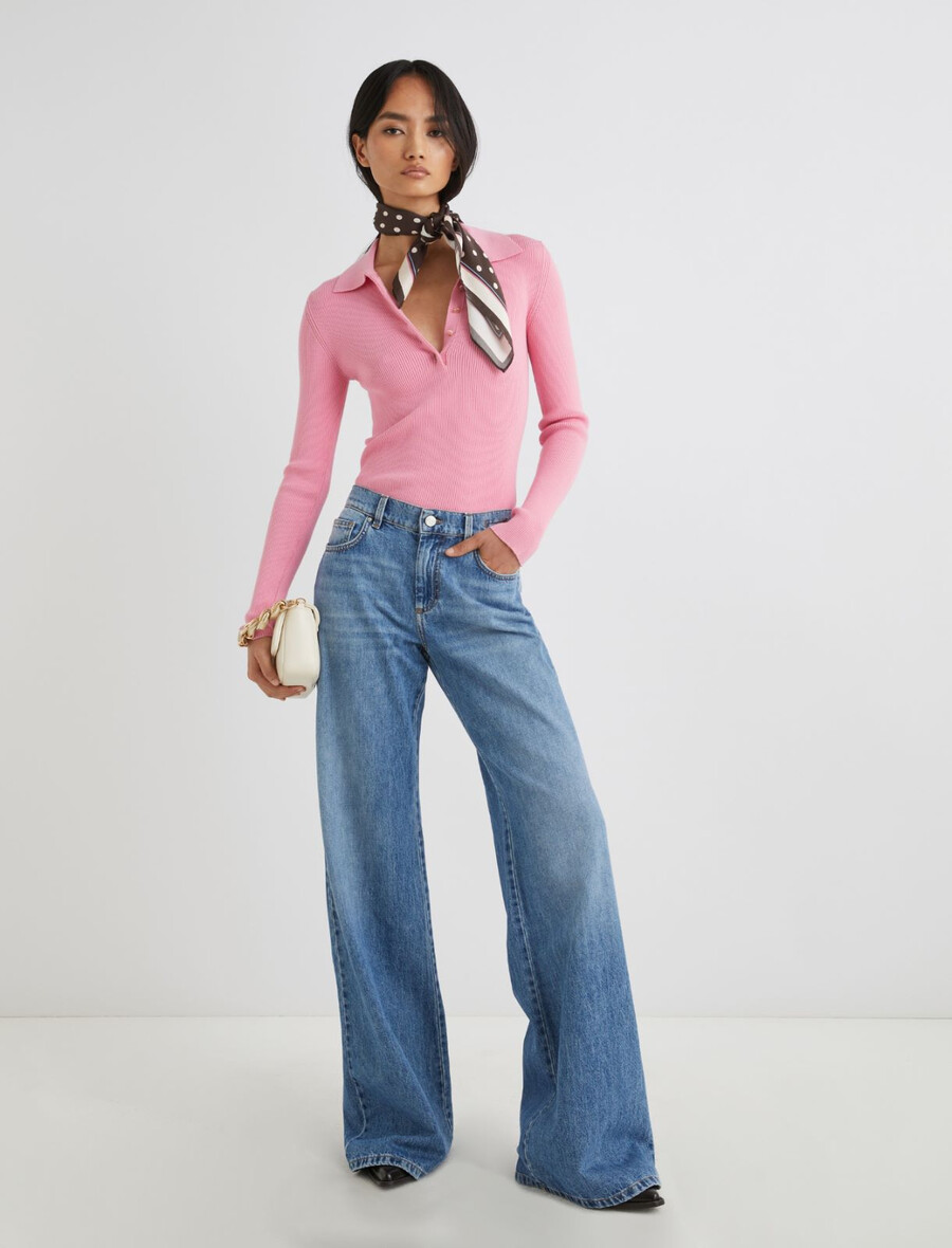 schmal geschnittenes strickpoloshirt – pink