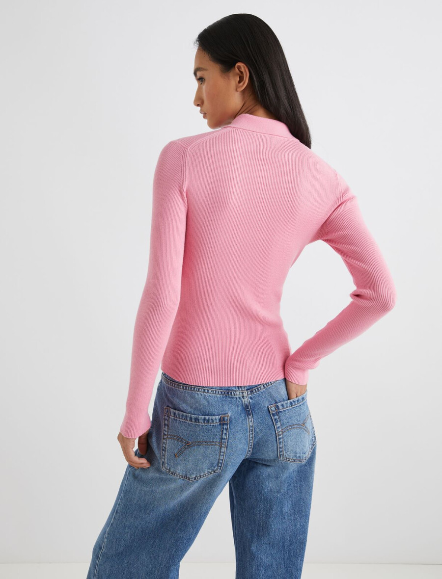schmal geschnittenes strickpoloshirt – pink