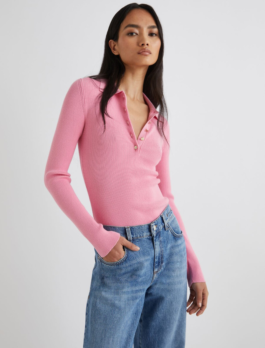 schmal geschnittenes strickpoloshirt – pink