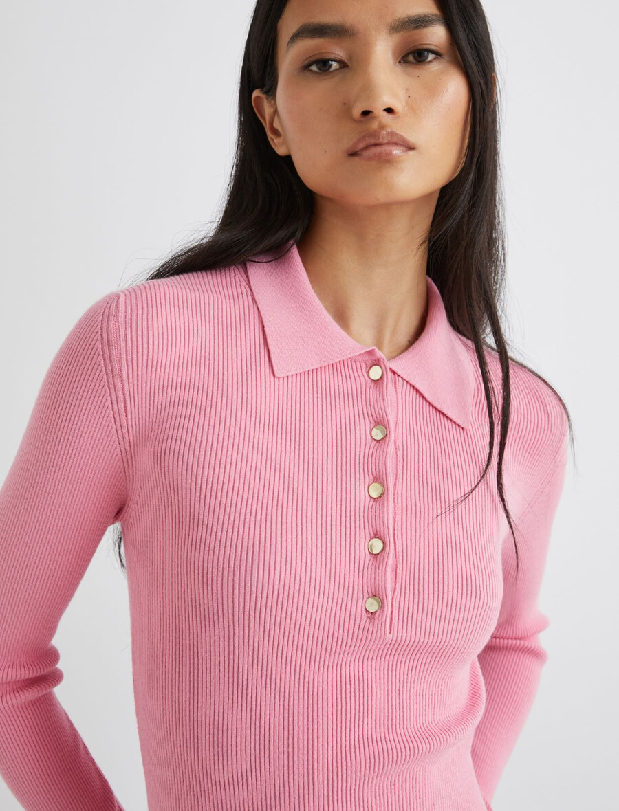 schmal geschnittenes strickpoloshirt – pink
