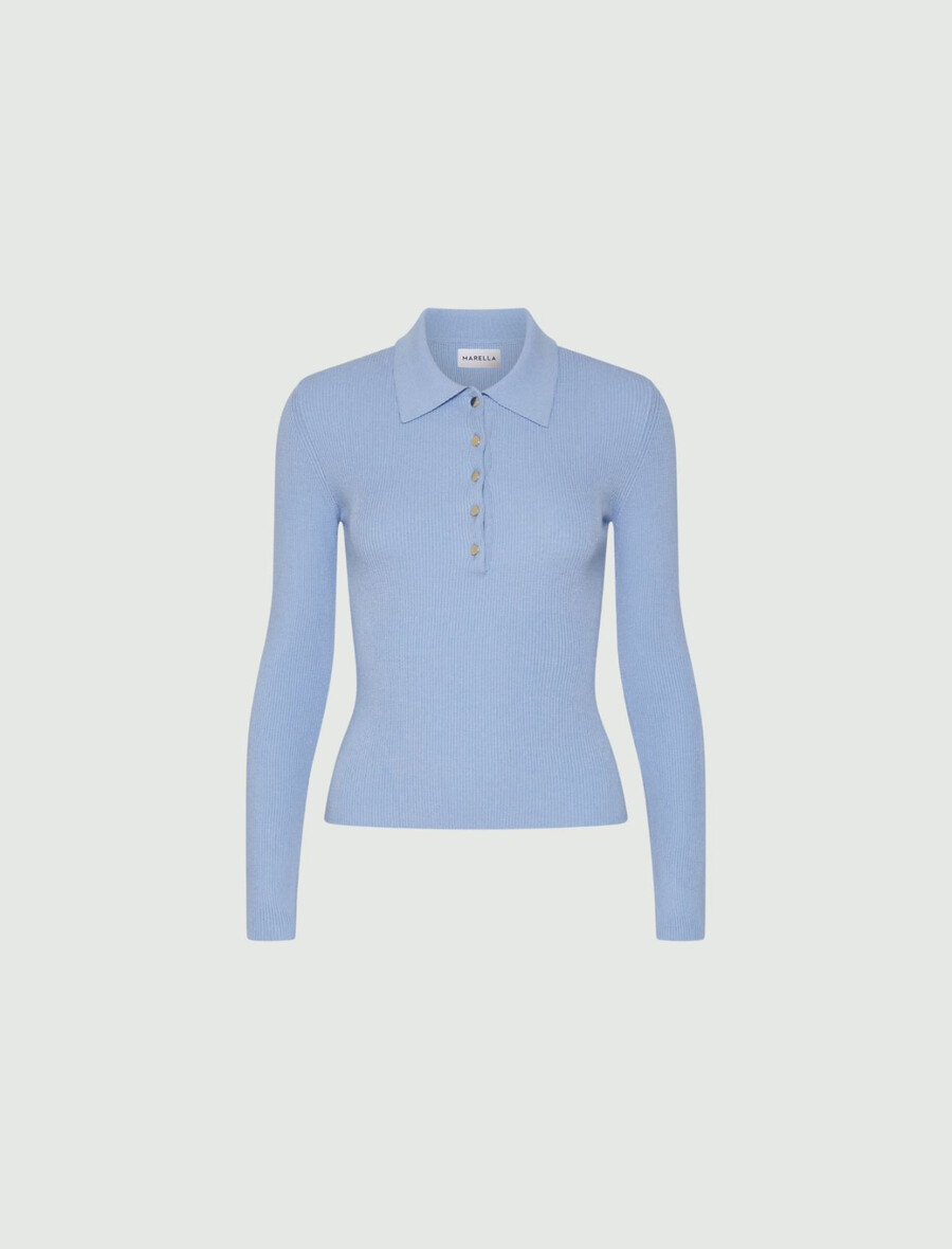 schmal geschnittenes strickpoloshirt – hellblau