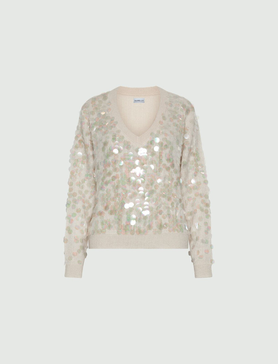 maxi-paillettenpullover - creme