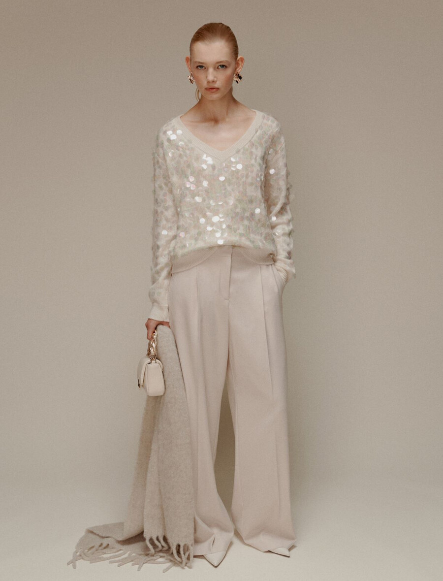 maxi-paillettenpullover - creme