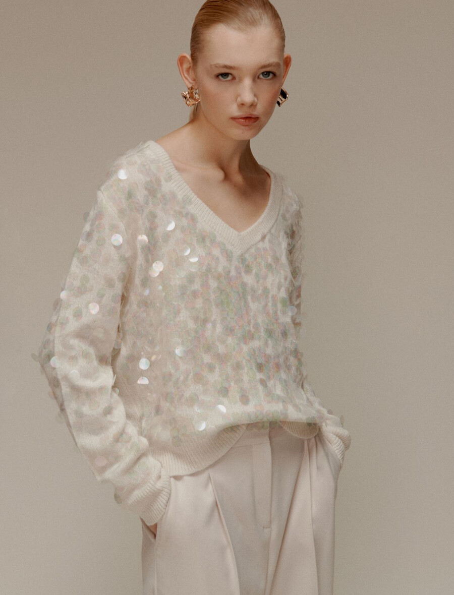 maxi-paillettenpullover - creme