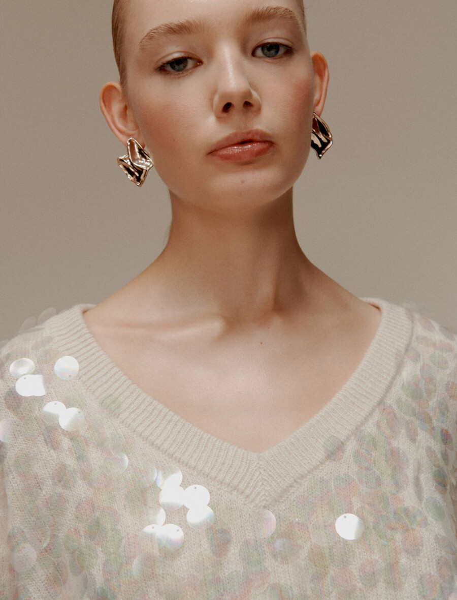 maxi-paillettenpullover - creme