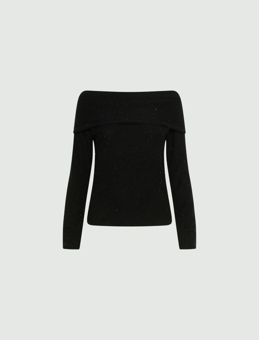 rollkragenpullover mit mikropailletten - schwarz