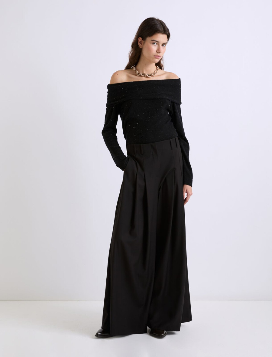 rollkragenpullover mit mikropailletten - schwarz