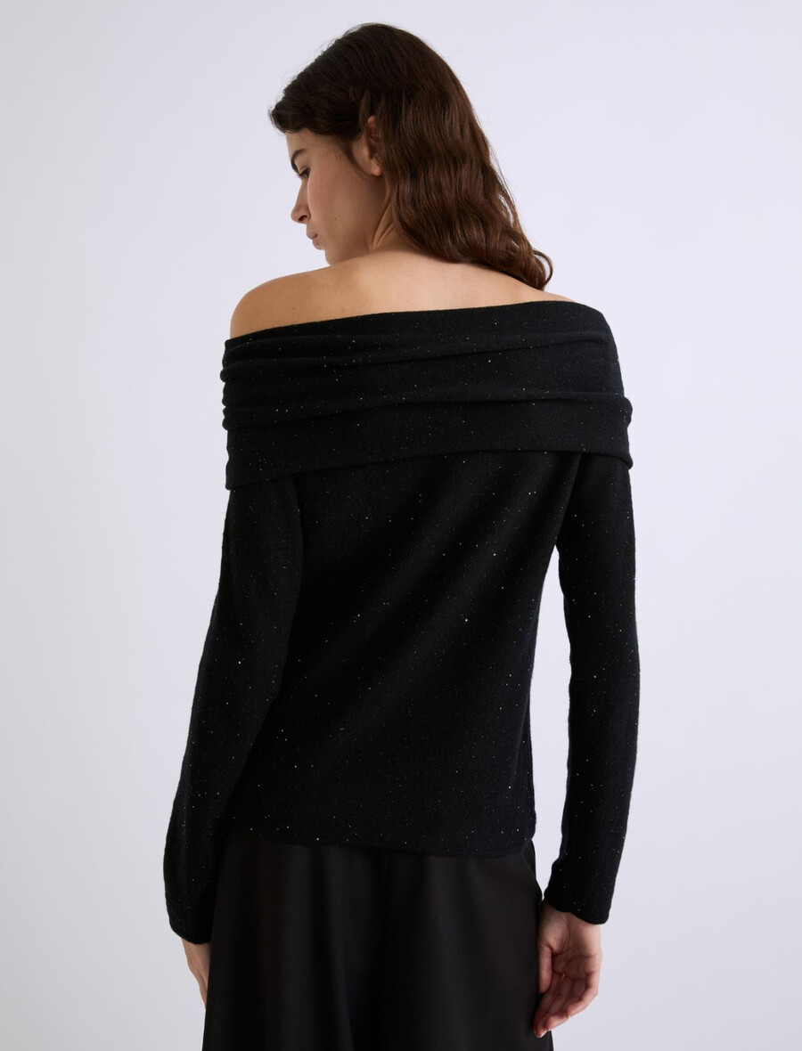 rollkragenpullover mit mikropailletten - schwarz