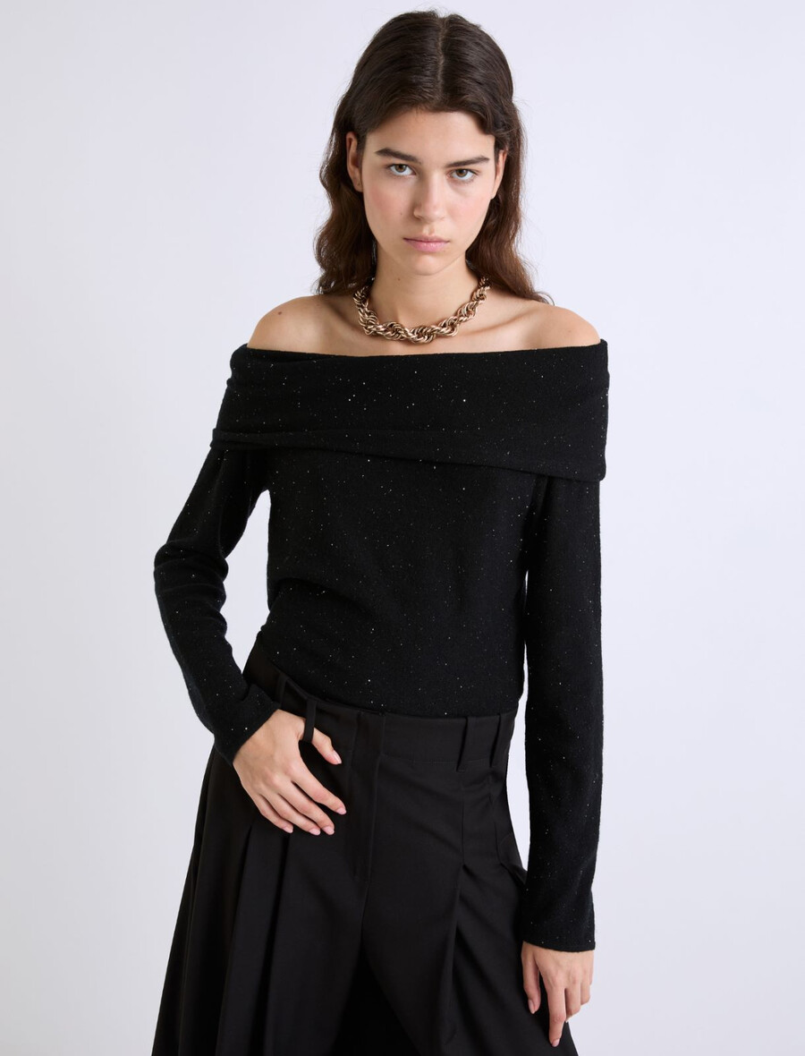 rollkragenpullover mit mikropailletten - schwarz