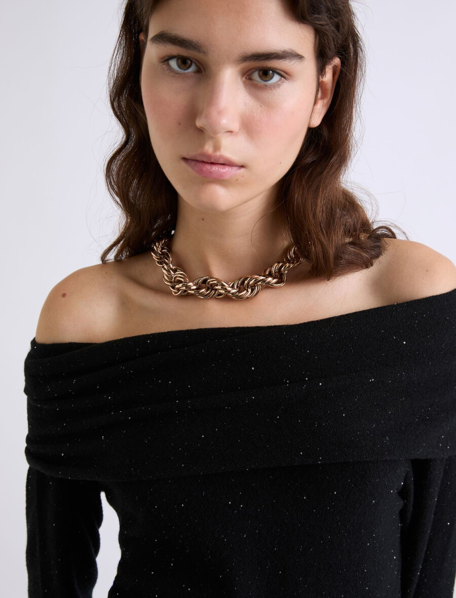 rollkragenpullover mit mikropailletten - schwarz