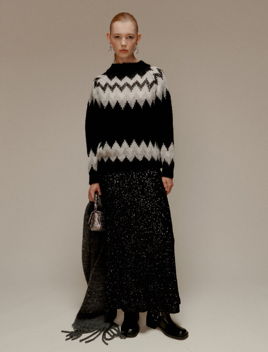 jacquard-pullover aus mohairmischung – schwarz