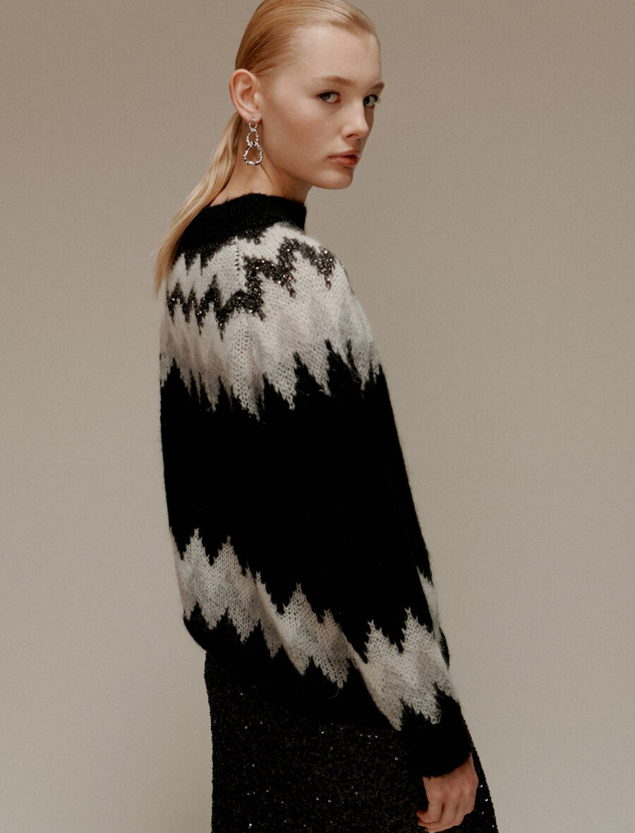 jacquard-pullover aus mohairmischung – schwarz