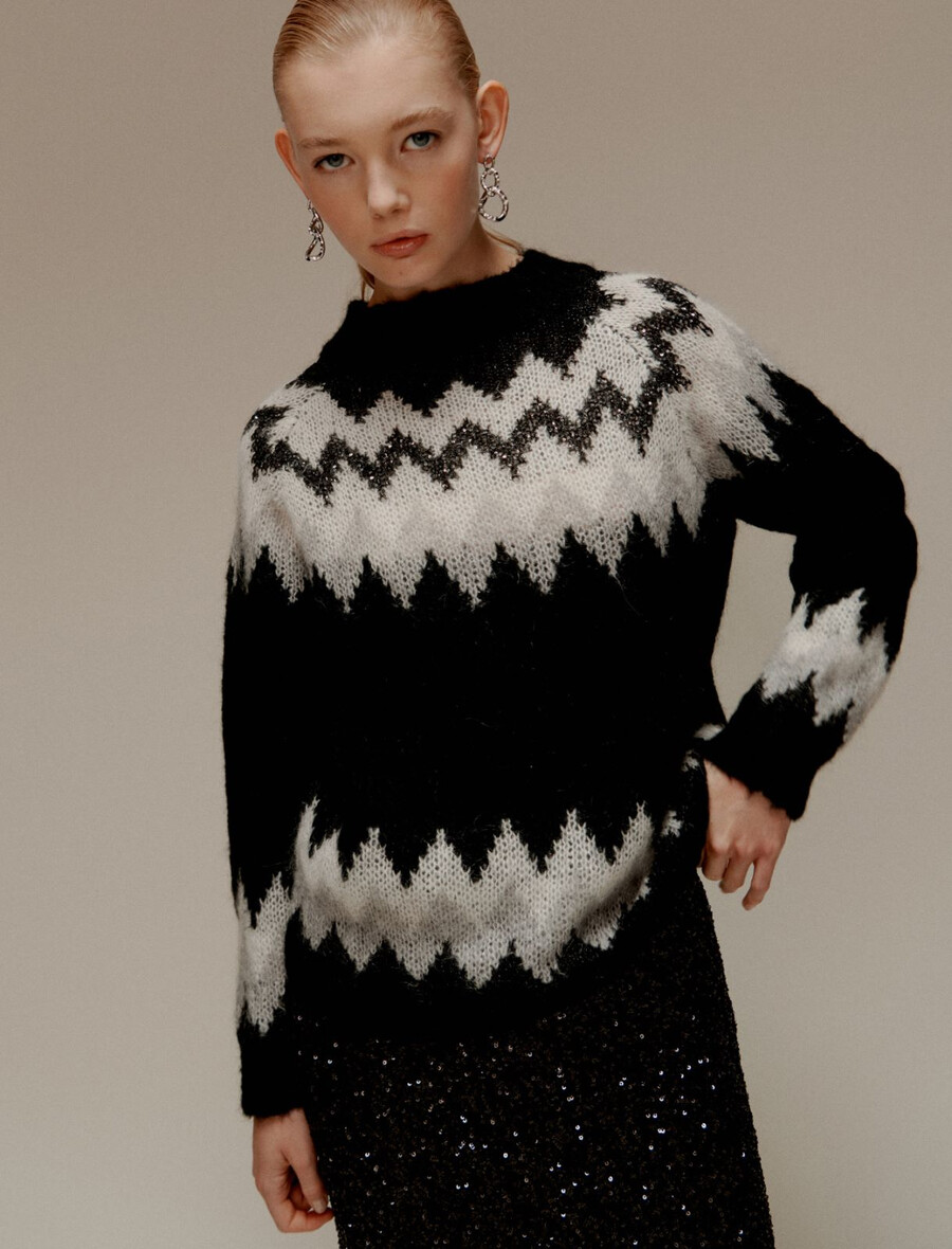 jacquard-pullover aus mohairmischung – schwarz