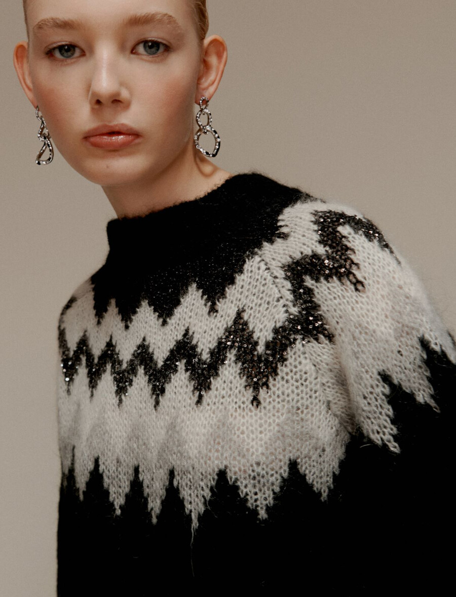 jacquard-pullover aus mohairmischung – schwarz