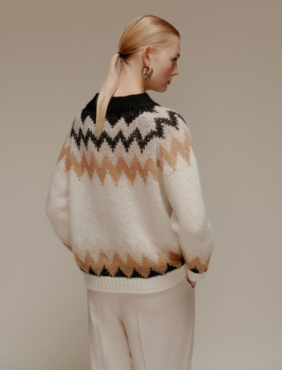 jacquard-pullover aus mohairmischung – optisches weiss