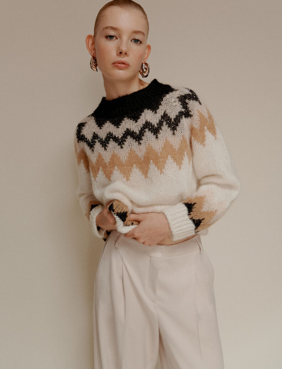 jacquard-pullover aus mohairmischung – optisches weiss