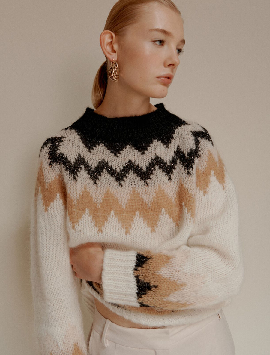 jacquard-pullover aus mohairmischung – optisches weiss