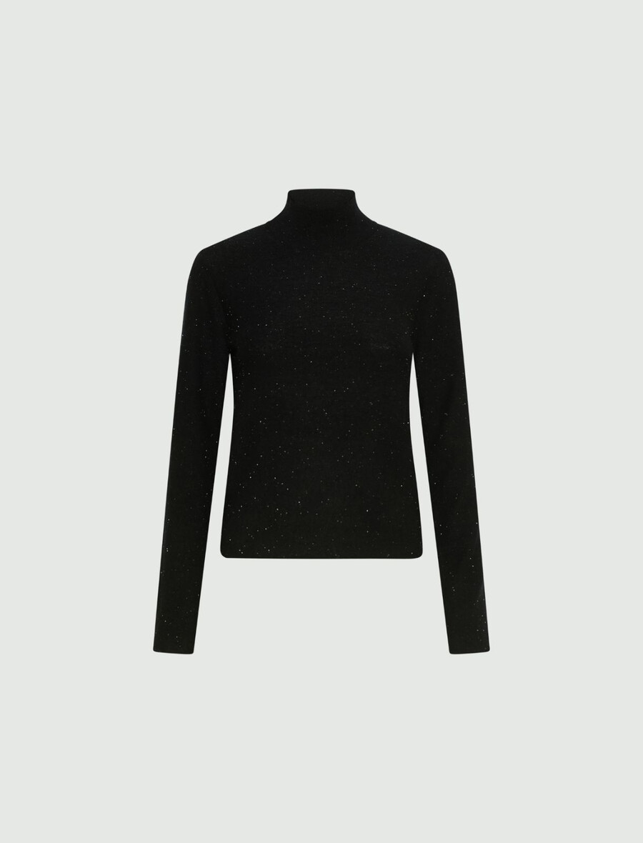 rollkragenpullover mit mikropailletten – schwarz